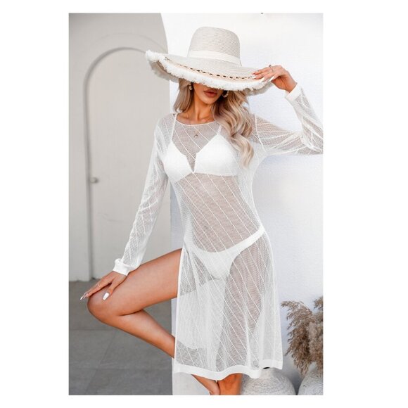 NWT Cupshe Women's Twinkles Sheer Crochet Swim White Cover-Up Dress Medium - Picture 1 of 13